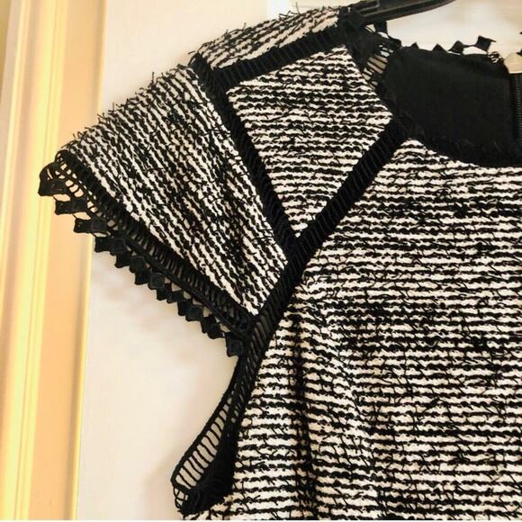 REBECCA TAYLOR Short Sleeve Stretch Tweed Shift Black White Dress Women Size 10 - Picture 6 of 10